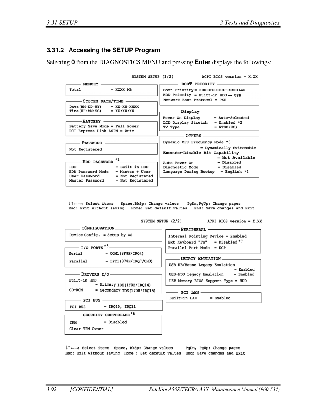 Toshiba A3X manual Accessing the Setup Program 