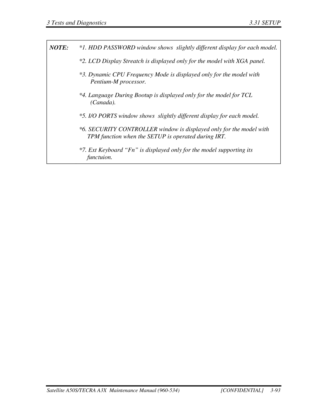 Toshiba A3X manual Confidential 