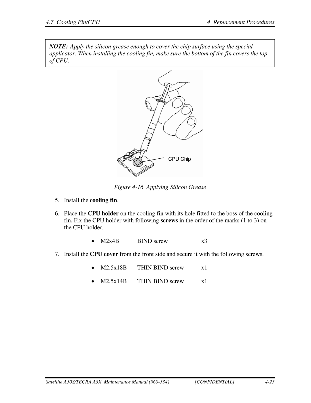 Toshiba A3X manual Applying Silicon Grease 