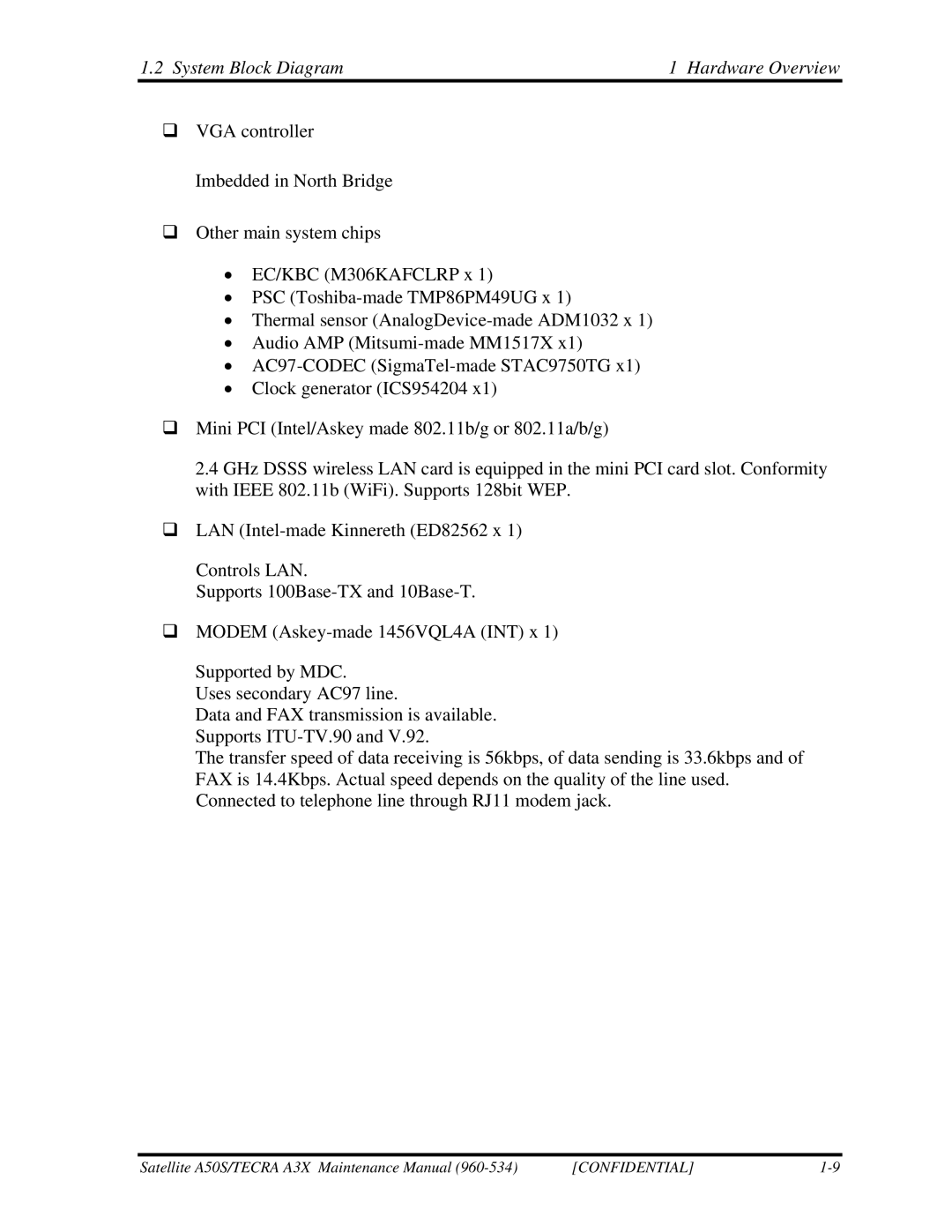 Toshiba A3X manual System Block Diagram Hardware Overview 