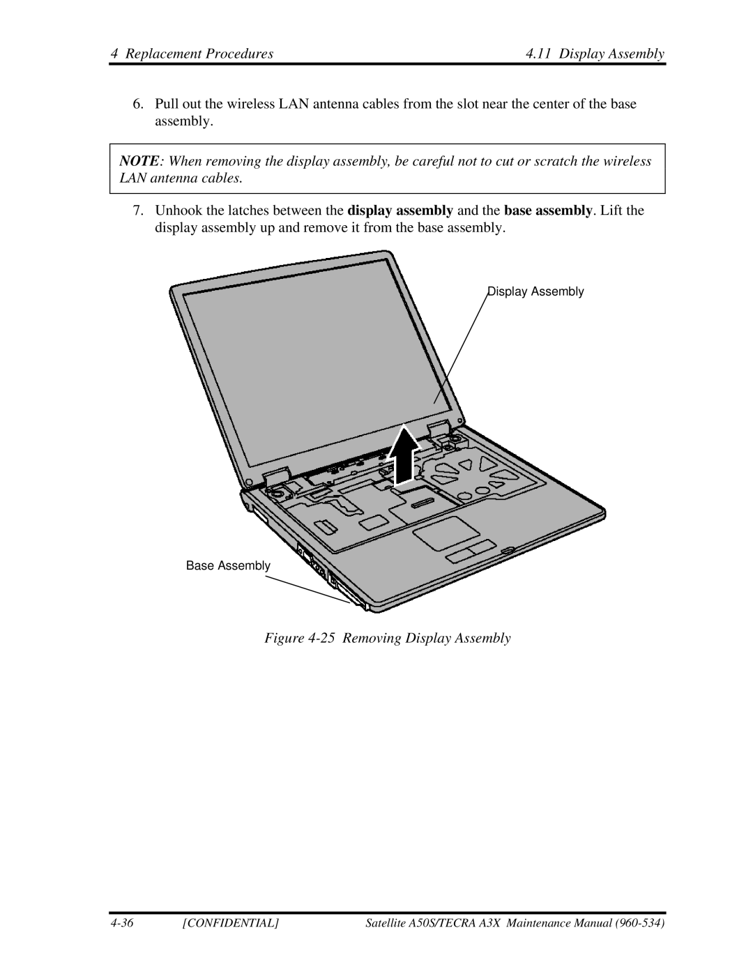 Toshiba A3X manual Removing Display Assembly 