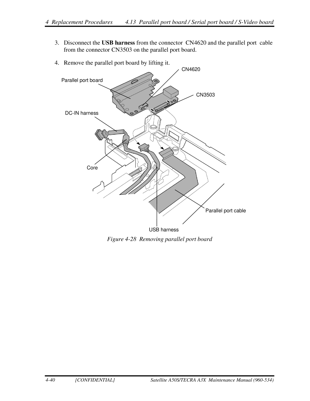 Toshiba A3X manual Removing parallel port board 