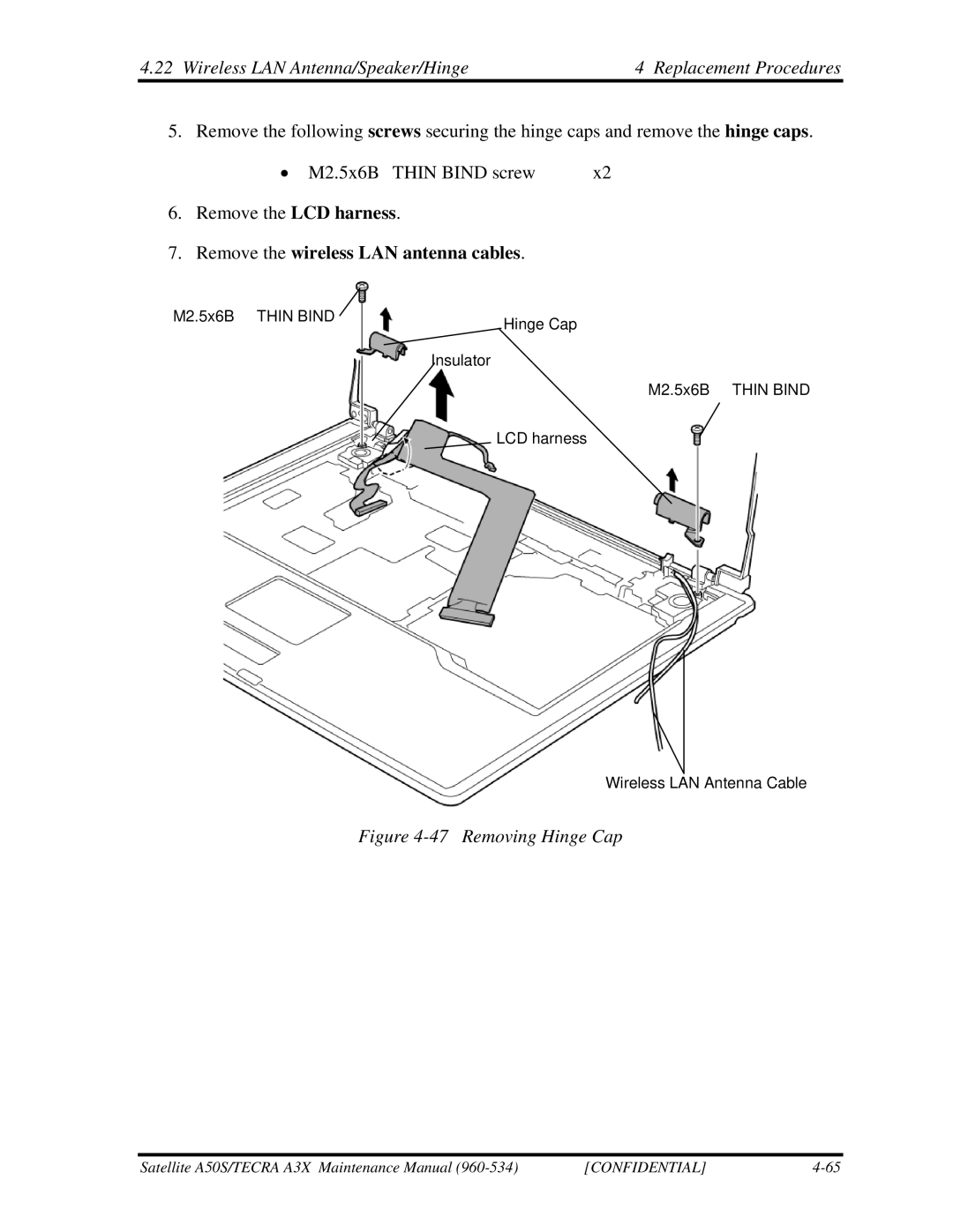 Toshiba A3X manual Remove the wireless LAN antenna cables 