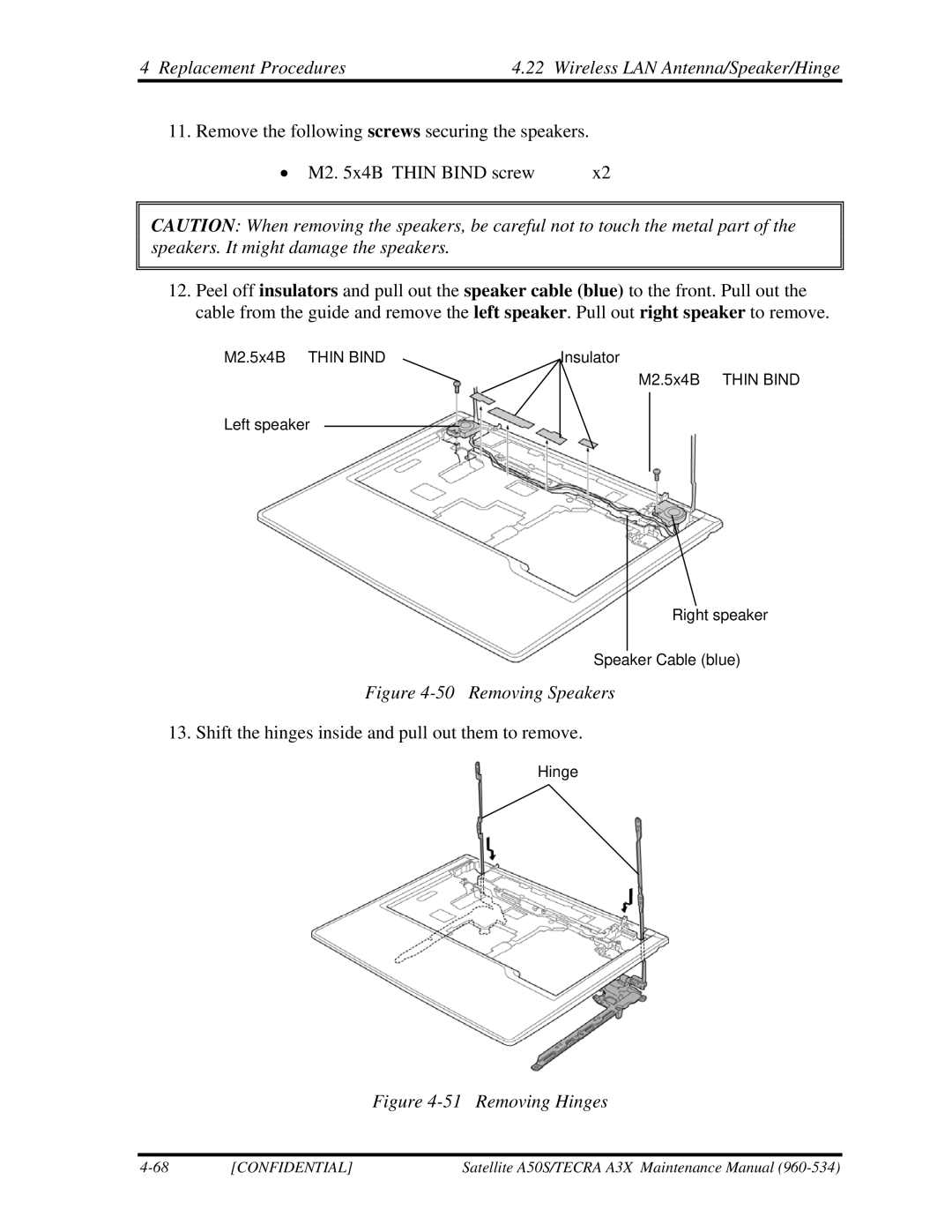 Toshiba A3X manual Removing Speakers 