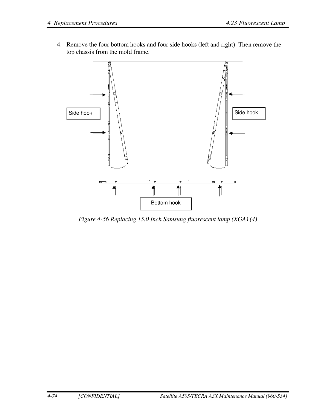 Toshiba A3X manual Replacing 15.0 Inch Samsung fluorescent lamp XGA 