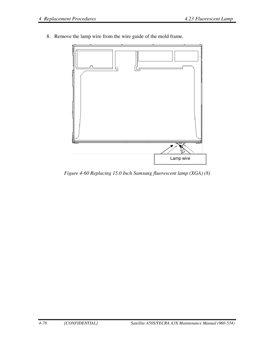 Toshiba A3X manual Replacing 15.0 Inch Samsung fluorescent lamp XGA 