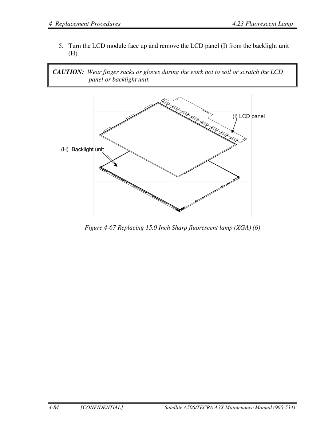 Toshiba A3X manual Replacing 15.0 Inch Sharp fluorescent lamp XGA 