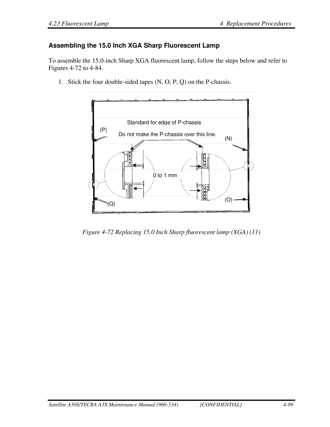 Toshiba A3X manual Assembling the 15.0 Inch XGA Sharp Fluorescent Lamp, Replacing 15.0 Inch Sharp fluorescent lamp XGA 