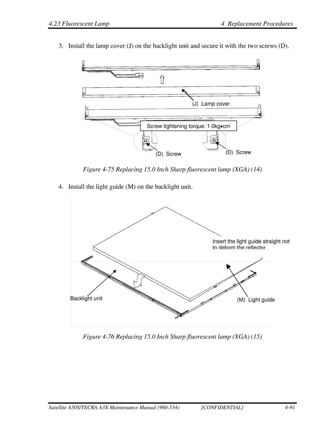 Toshiba A3X manual Replacing 15.0 Inch Sharp fluorescent lamp XGA 