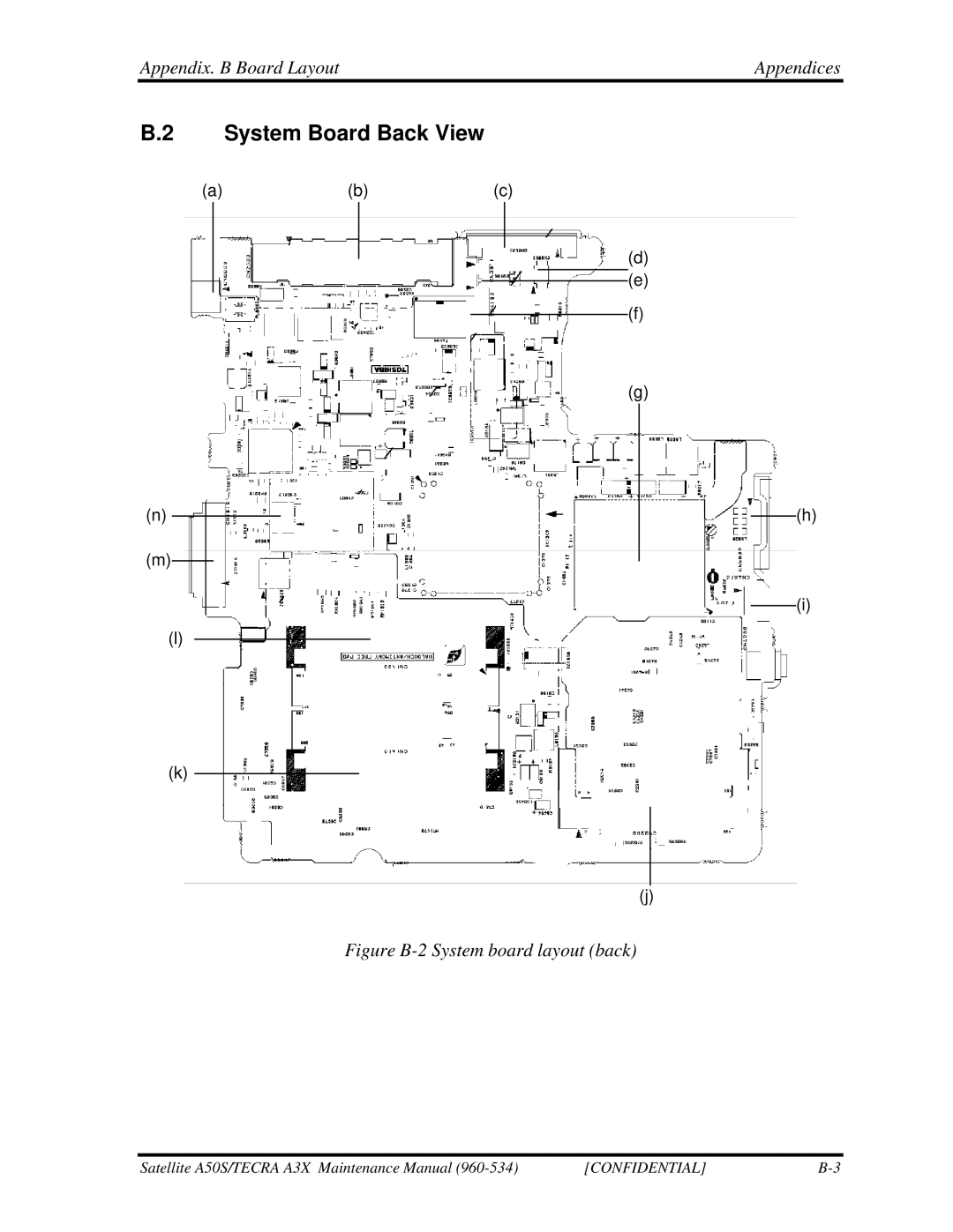 Toshiba A3X manual System Board Back View, Figure B-2 System board layout back 