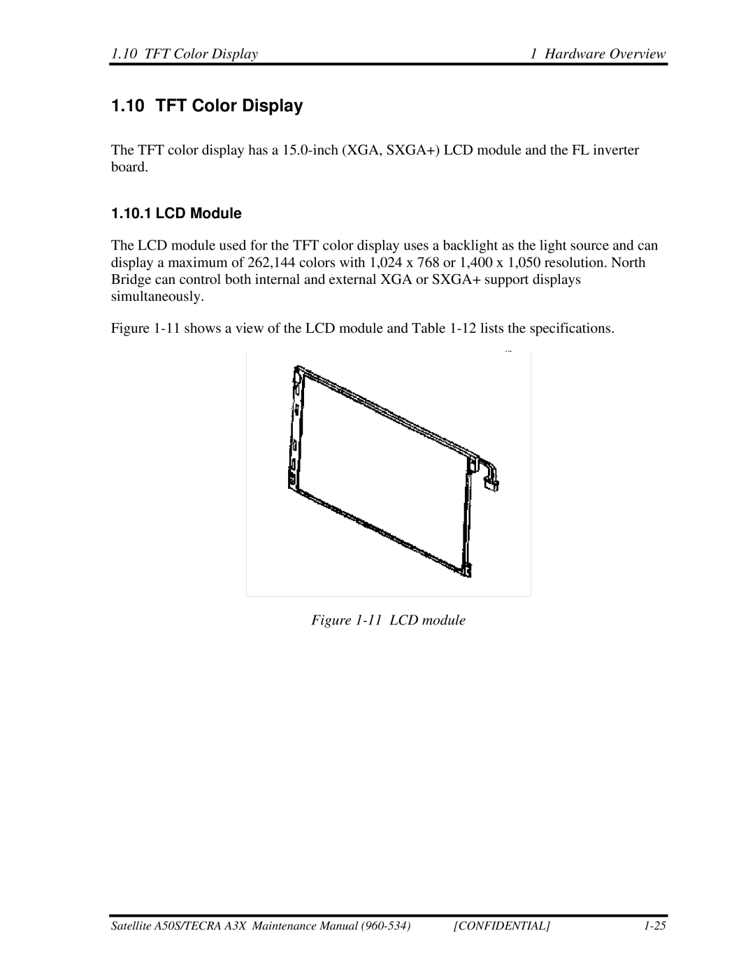 Toshiba A3X manual TFT Color Display Hardware Overview, LCD Module 