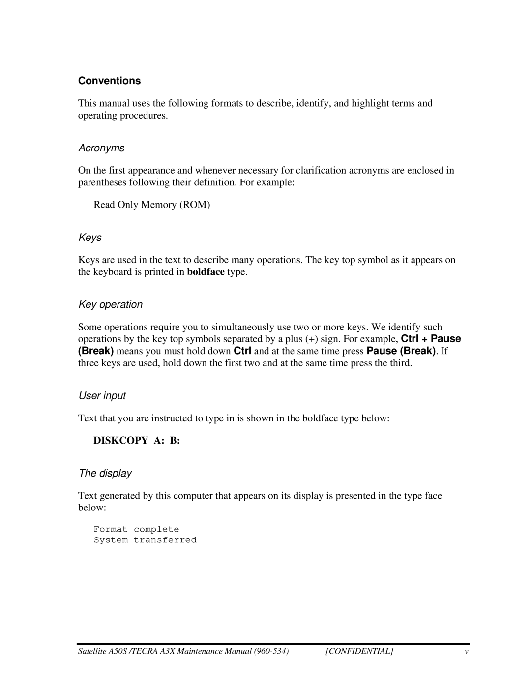 Toshiba A3X manual Conventions, Acronyms 