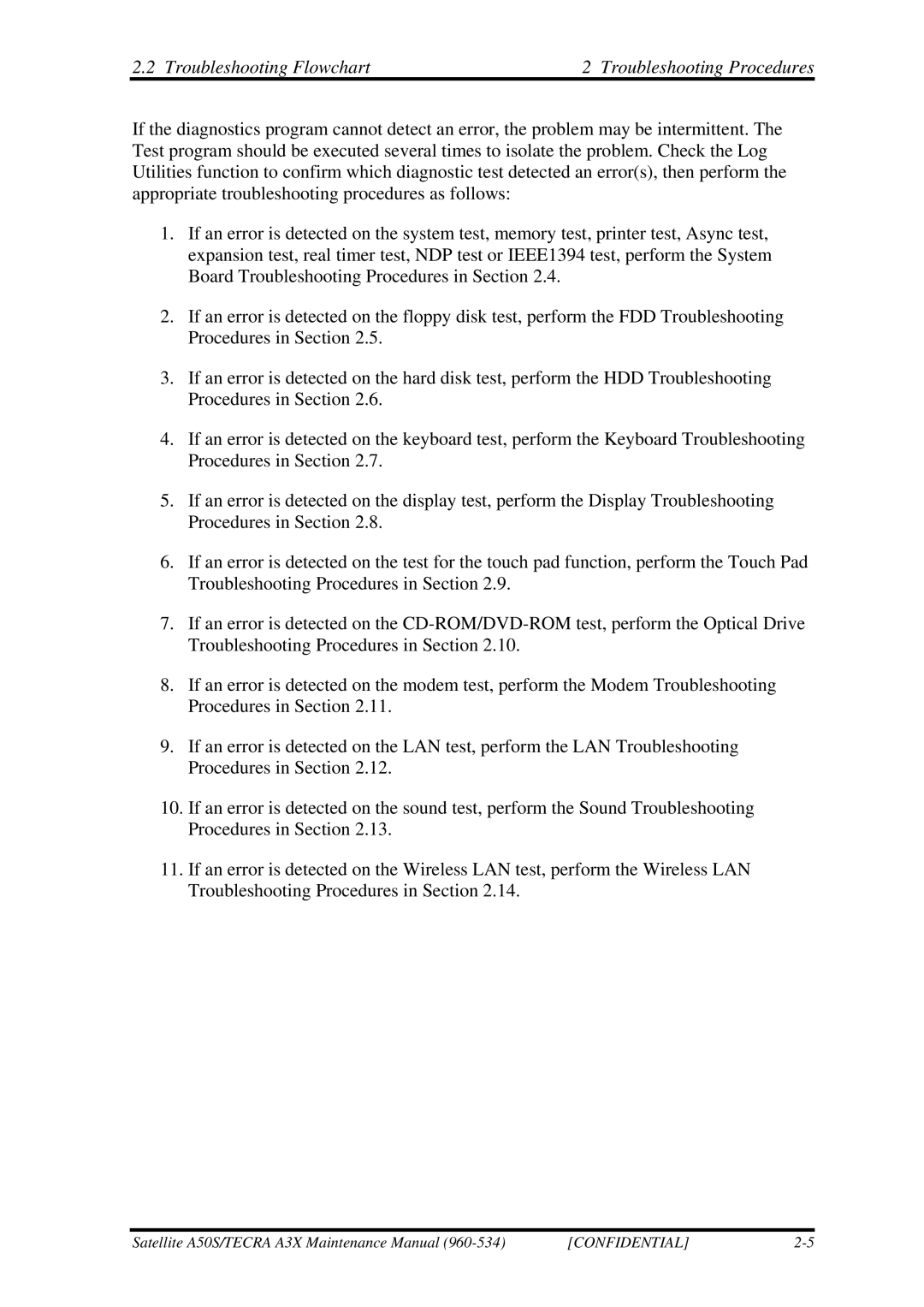 Toshiba A3X manual Troubleshooting Flowchart Troubleshooting Procedures 