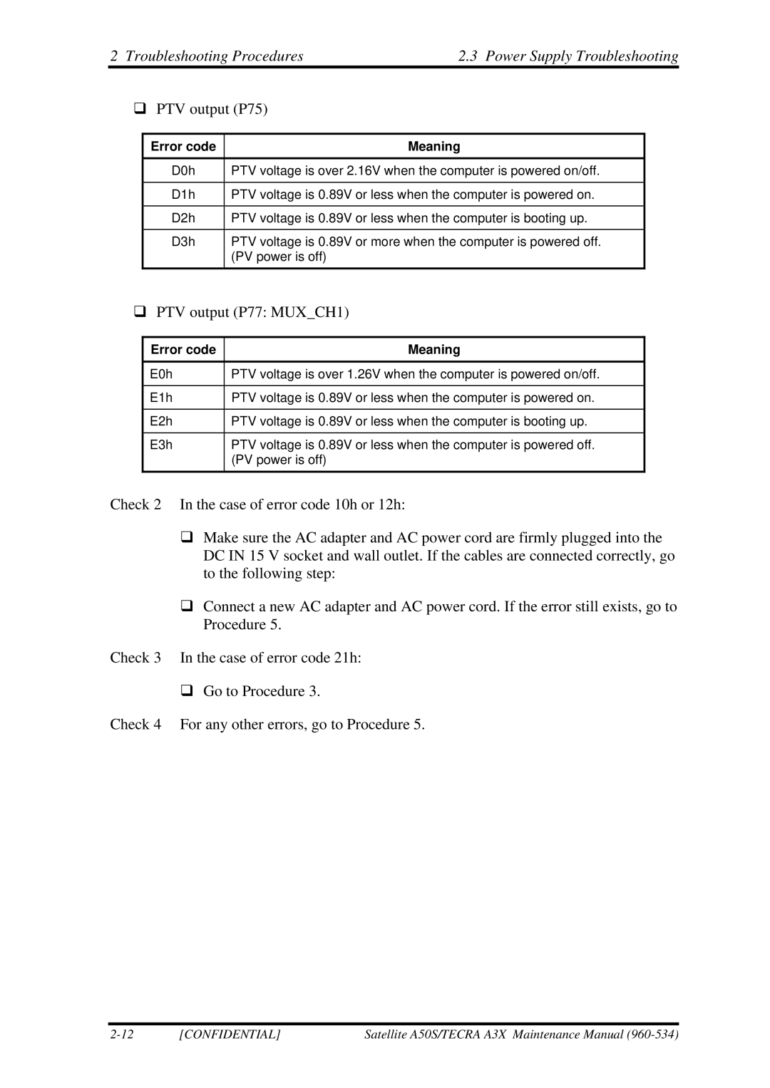 Toshiba A3X manual ‰ PTV output P75 