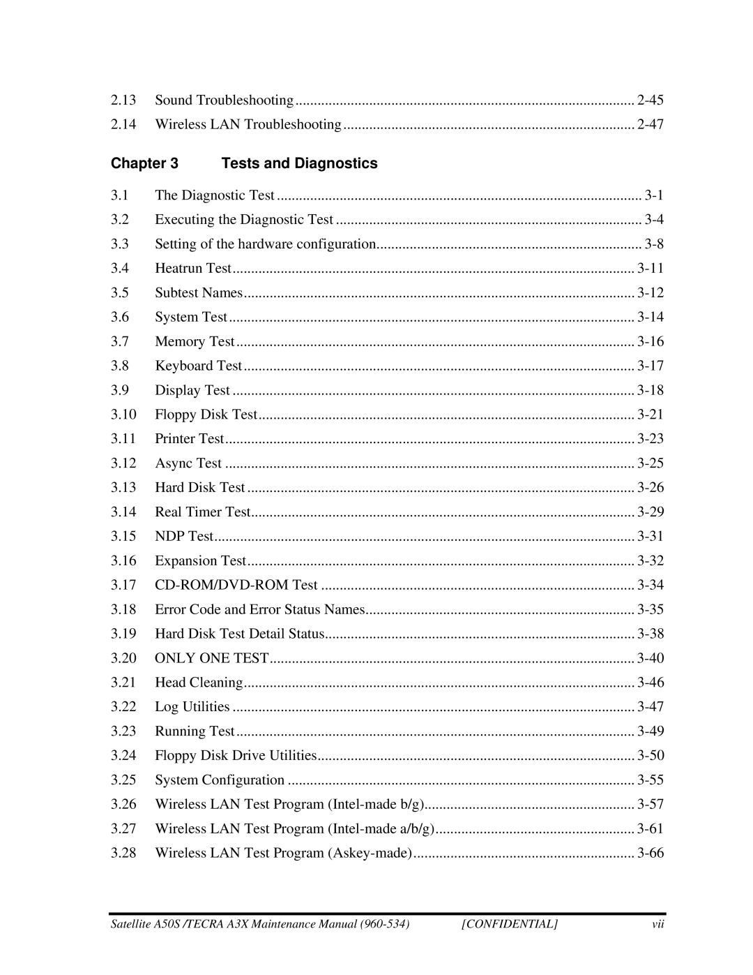 Toshiba A3X manual Chapter Tests and Diagnostics, Only ONE Test 