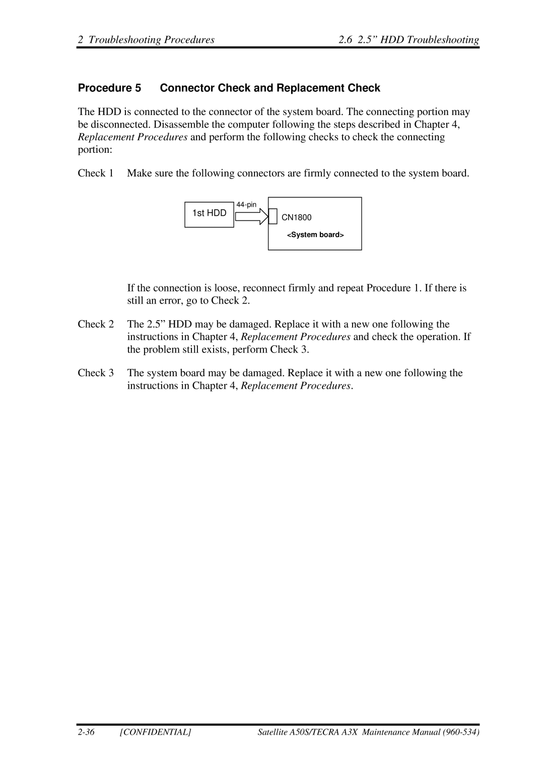 Toshiba A3X manual Procedure 5 Connector Check and Replacement Check 