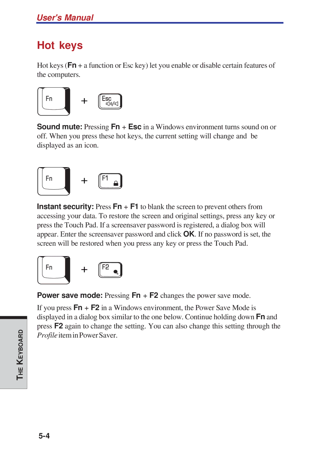 Toshiba A40 Series manual Hot keys 