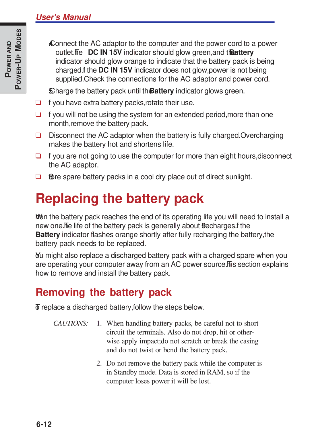 Toshiba A40 Series manual Replacing the battery pack, Removing the battery pack 