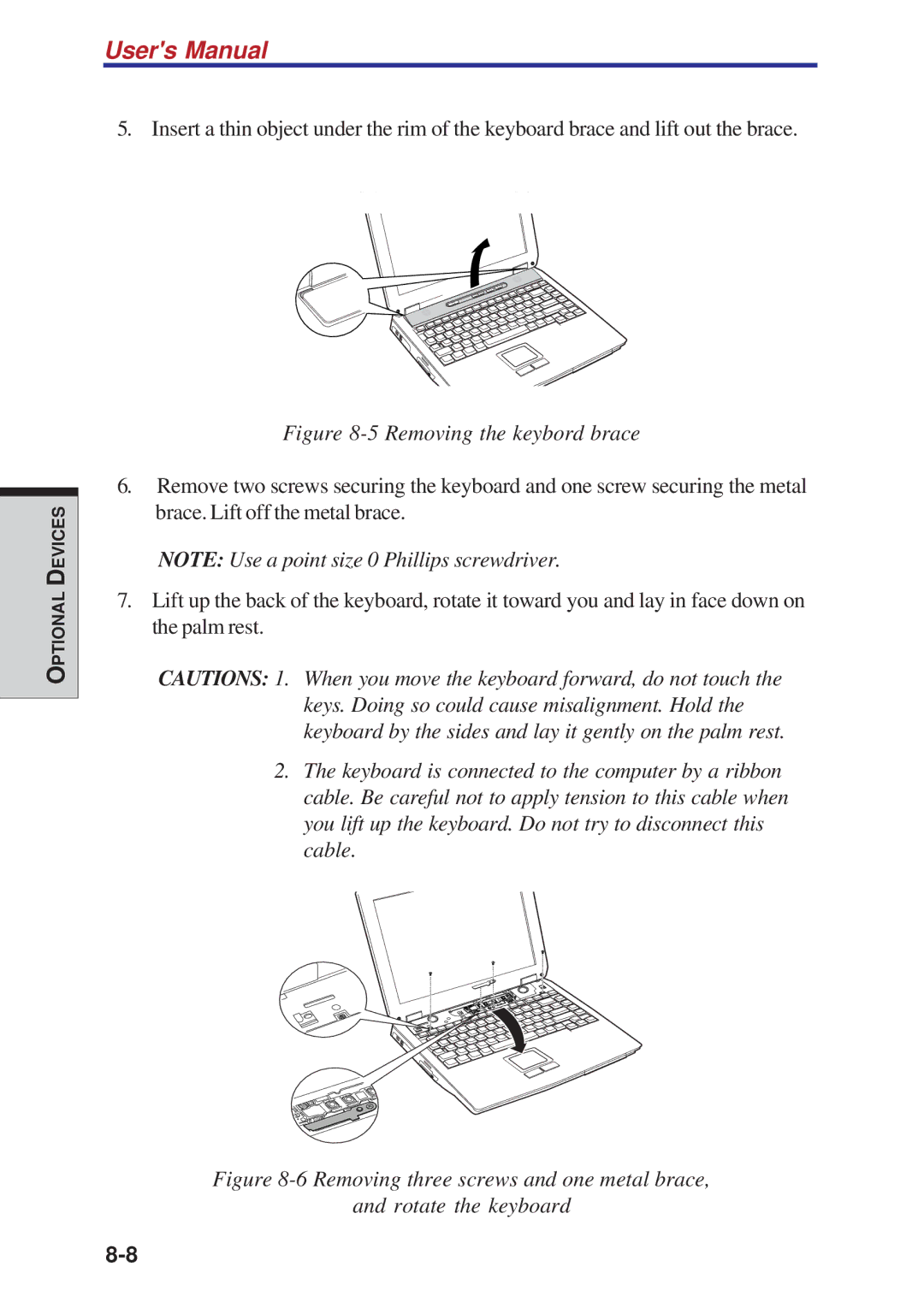 Toshiba A40 Series manual Removing the keybord brace 