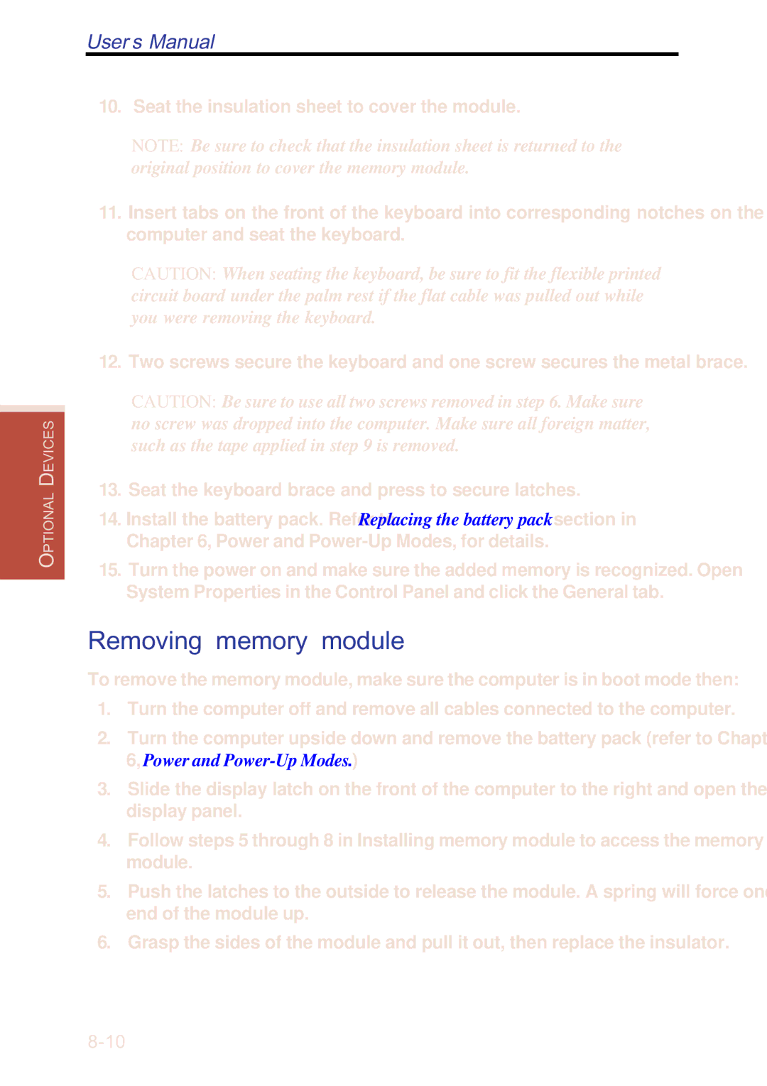 Toshiba A40 Series manual Removing memory module 