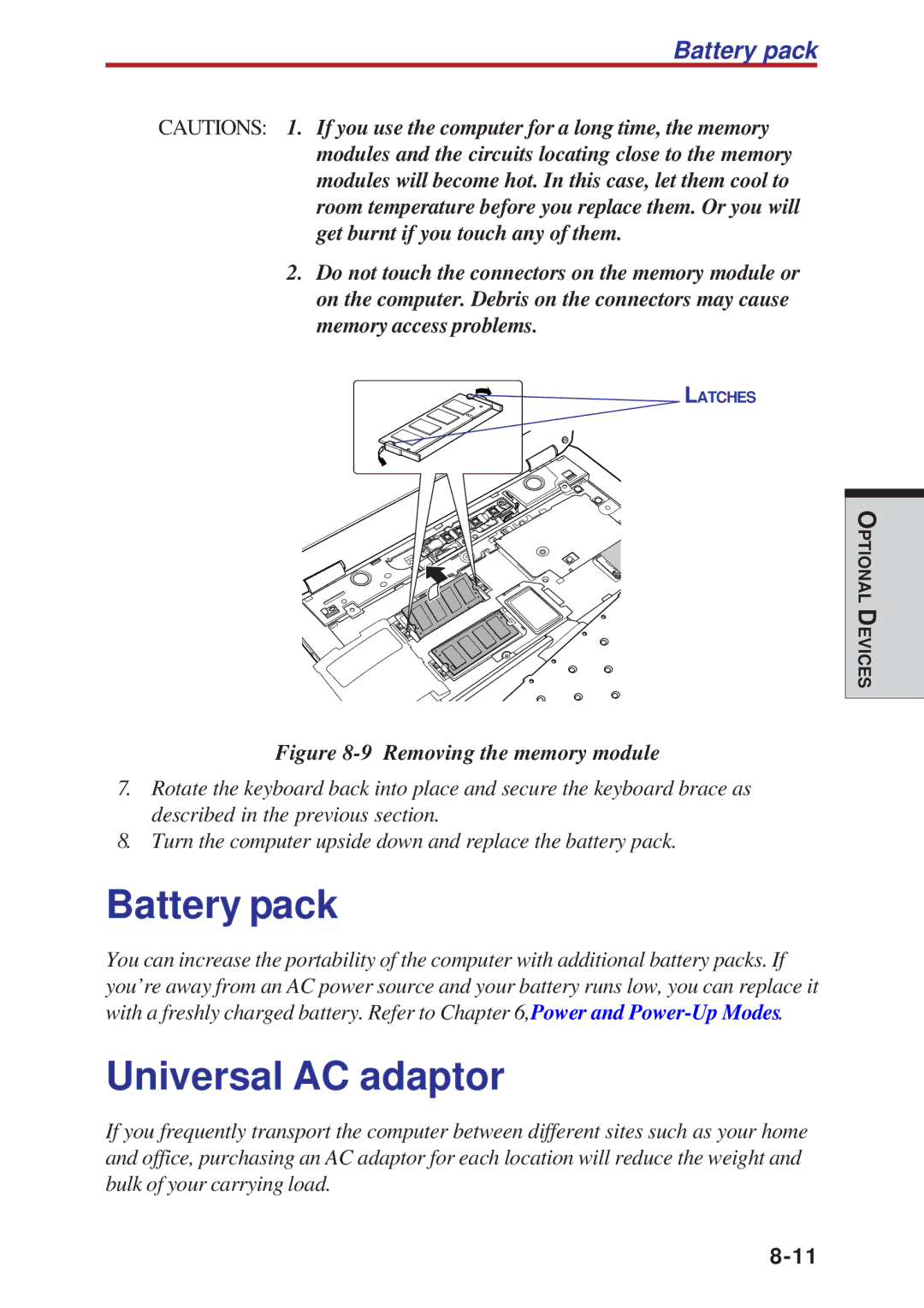 Toshiba A40 Series manual Battery pack, Universal AC adaptor 