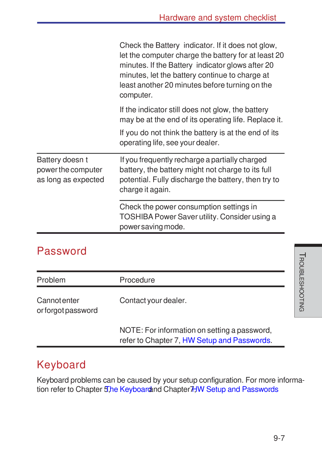 Toshiba A40 Series manual Password, Keyboard 