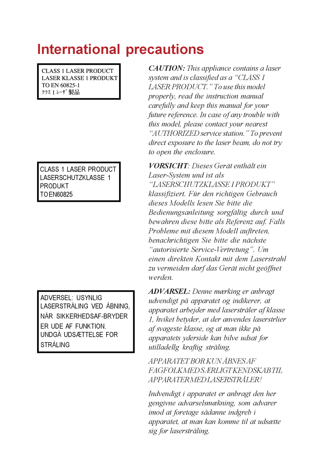 Toshiba A40 Series manual International precautions 