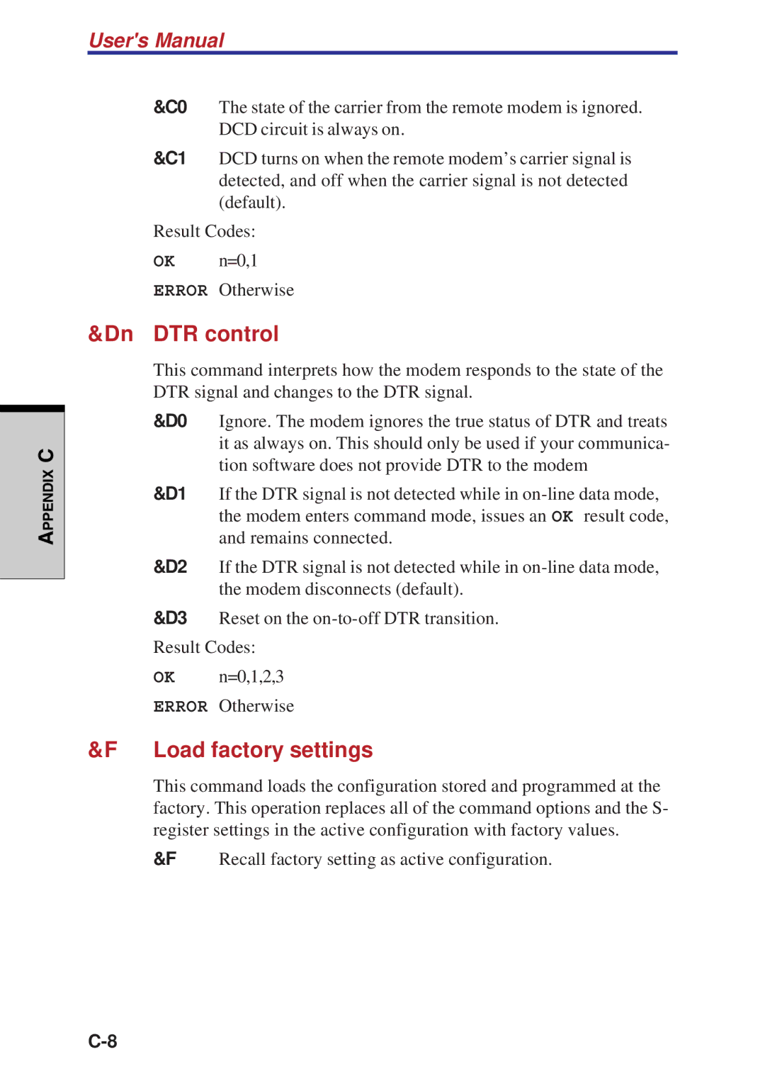 Toshiba A40 Series manual Dn DTR control, Load factory settings 