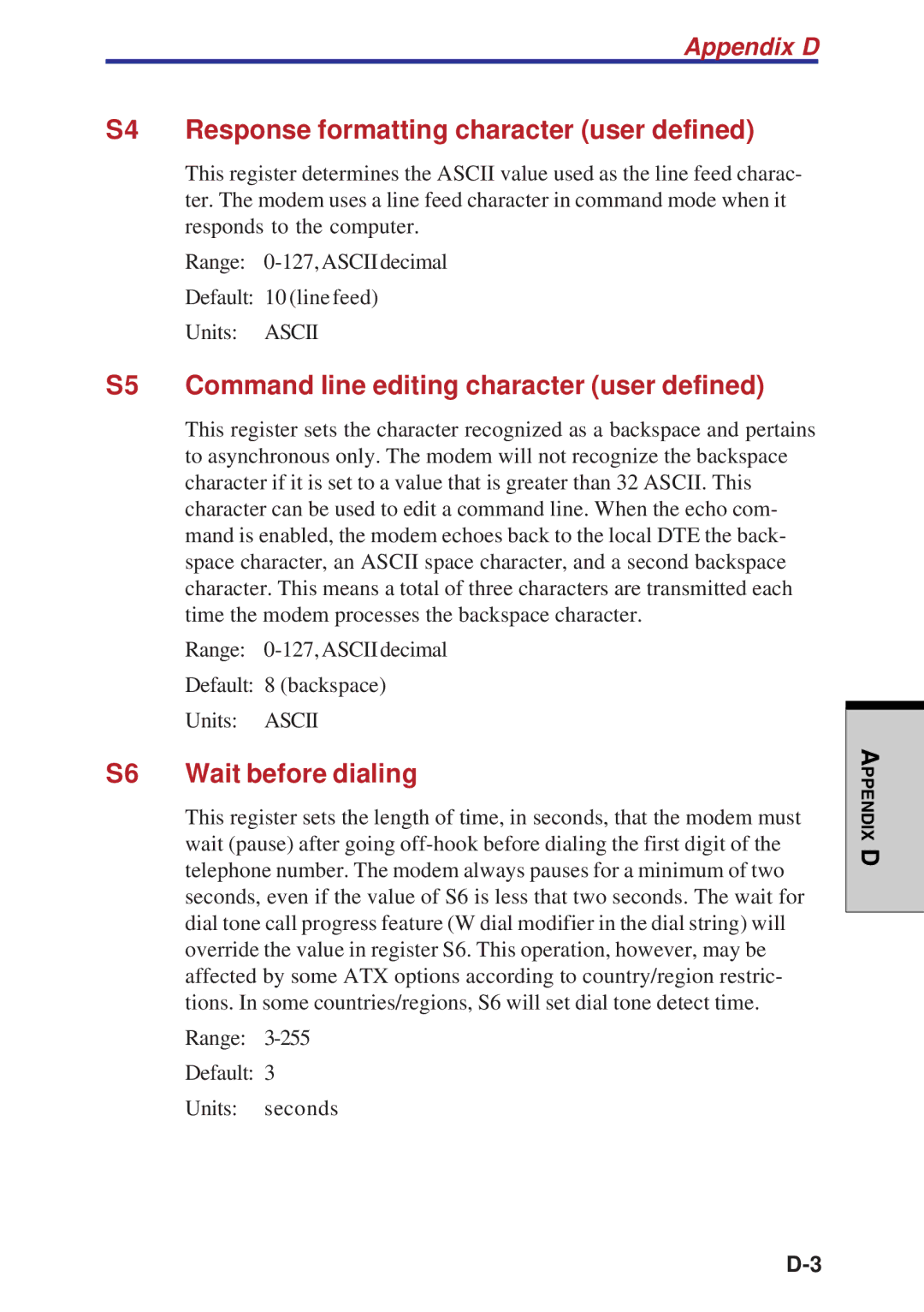 Toshiba A40 Series manual S4 Response formatting character user defined, S5 Command line editing character user defined 