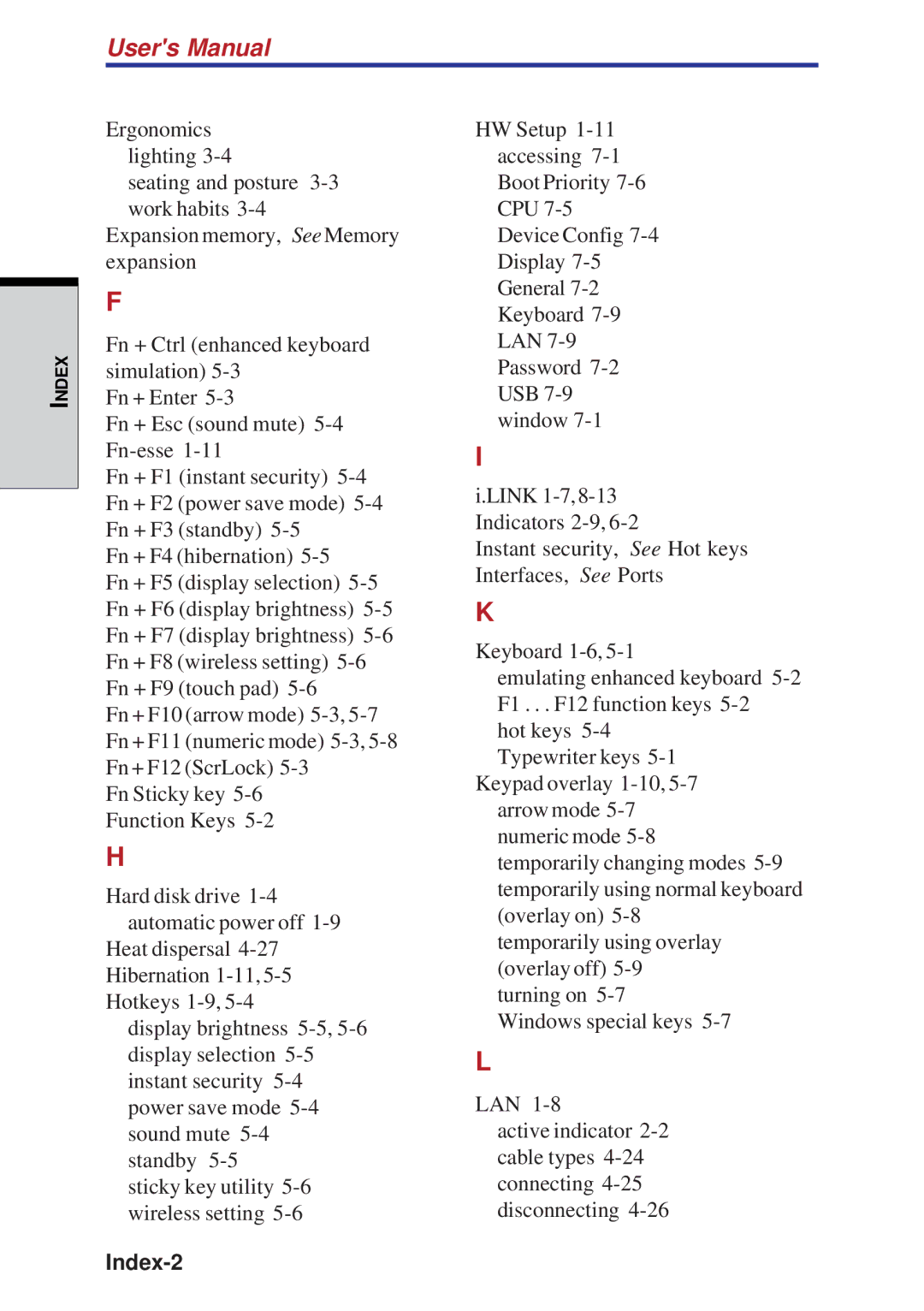 Toshiba A40 Series manual Index-2 