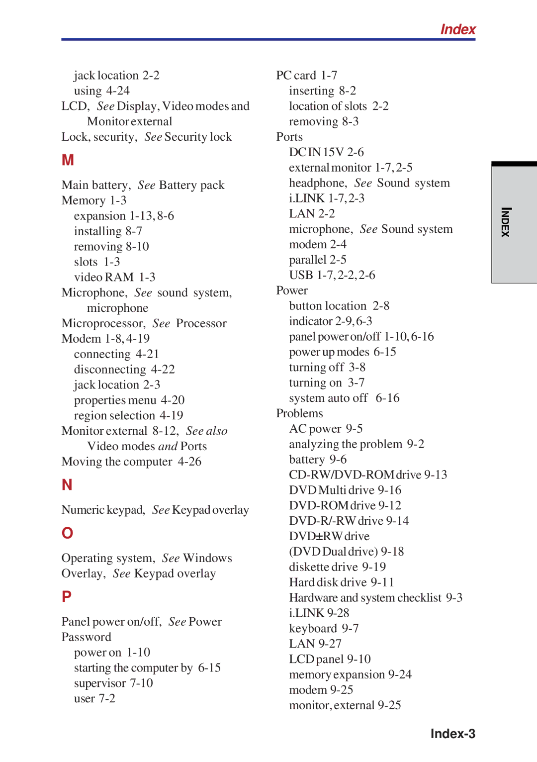 Toshiba A40 Series manual Index-3 