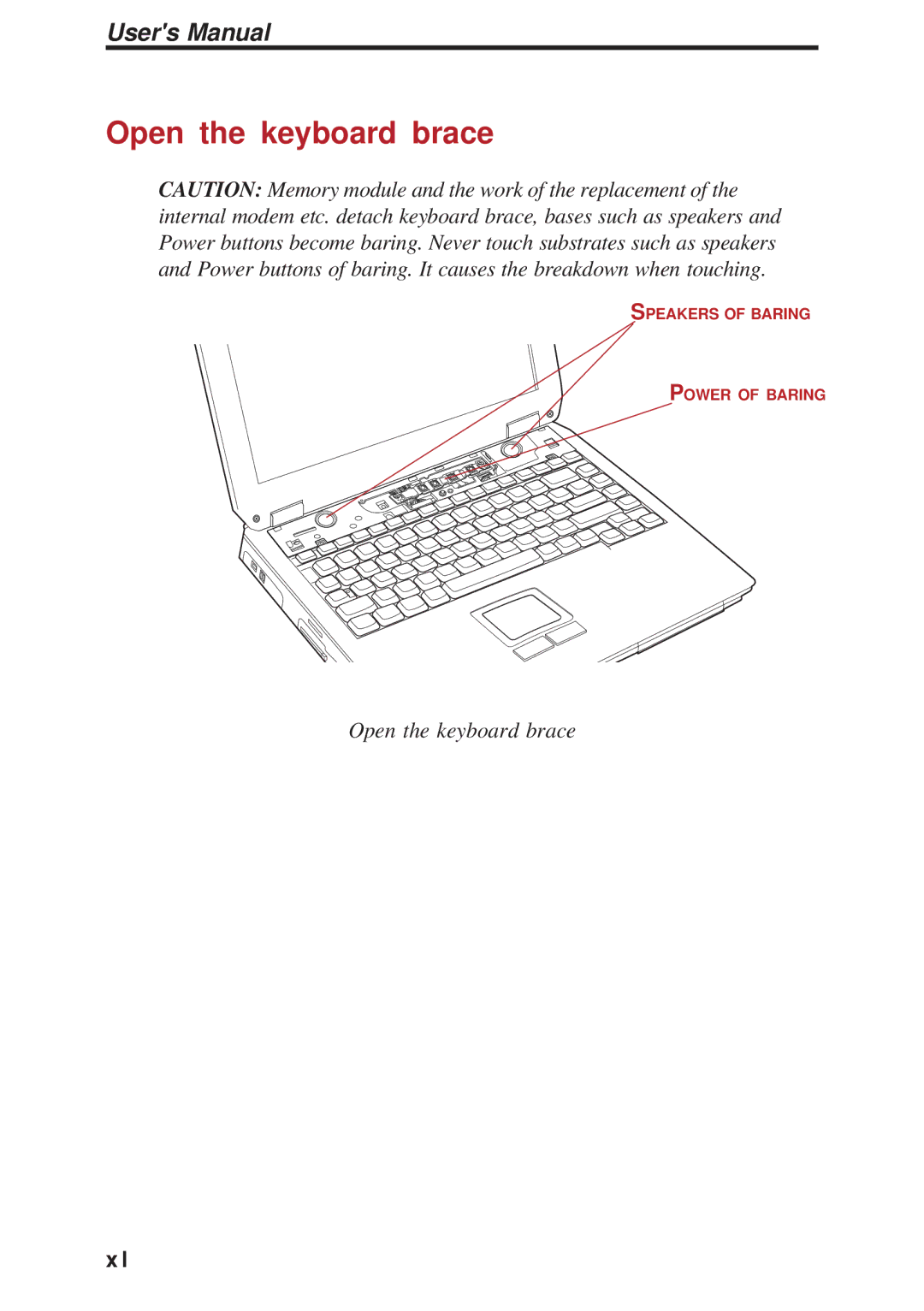 Toshiba A40 Series manual Open the keyboard brace 