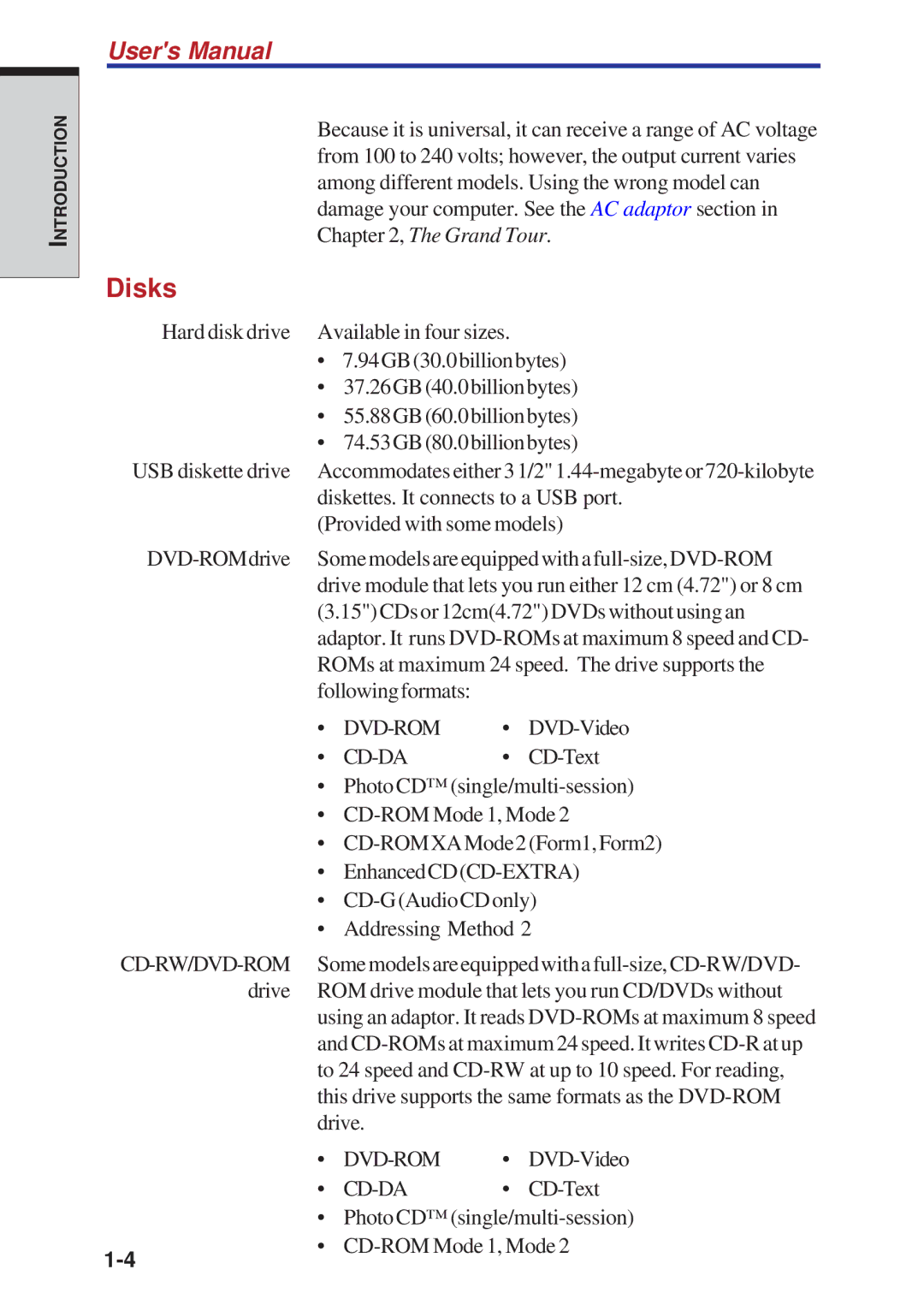 Toshiba A40 Series manual Disks, Cd-Da 