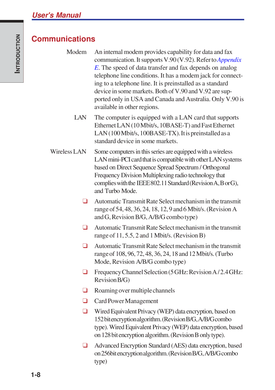 Toshiba A40 Series manual Communications, Lan 