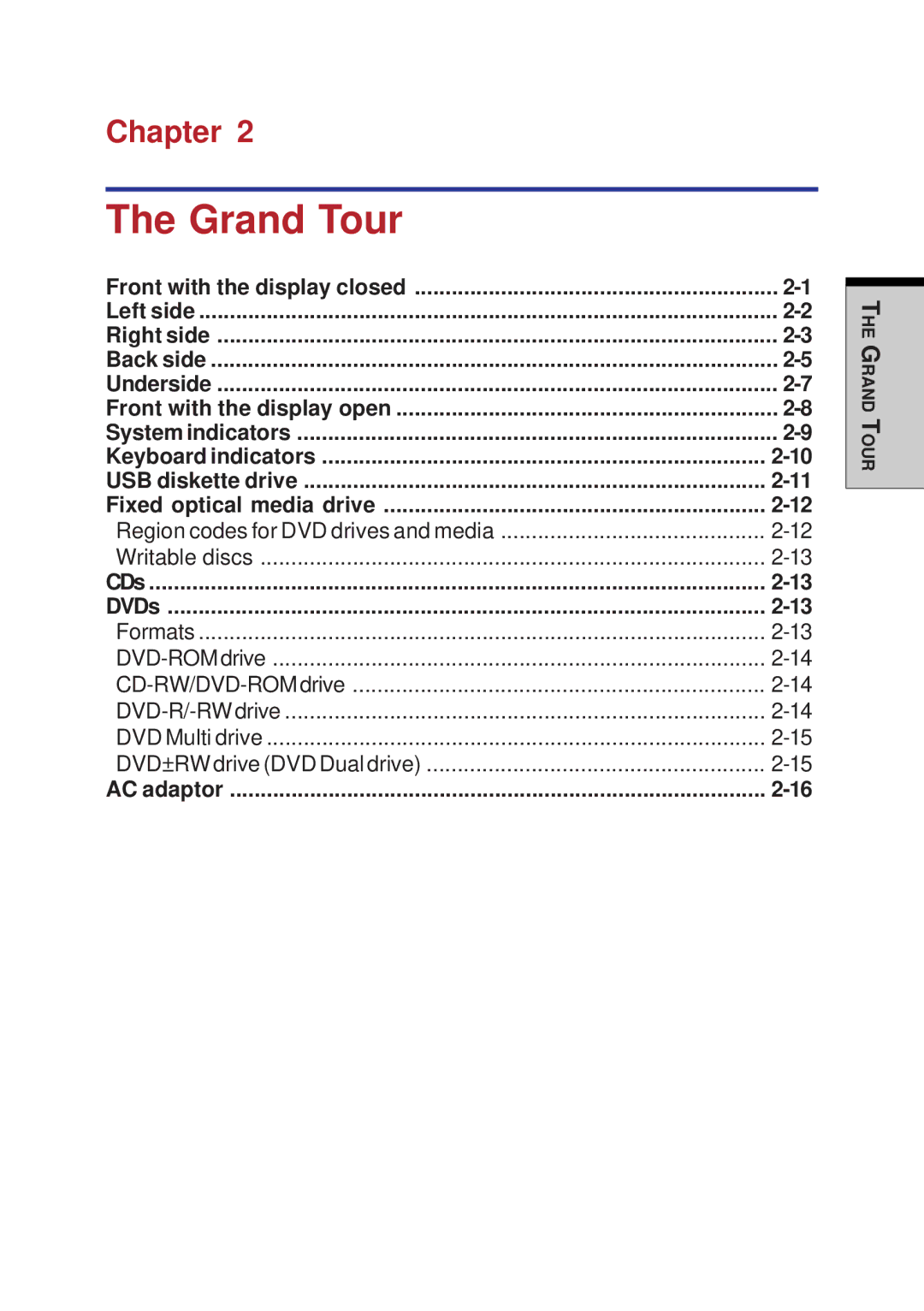 Toshiba A40 Series manual Grand Tour, Chapter 