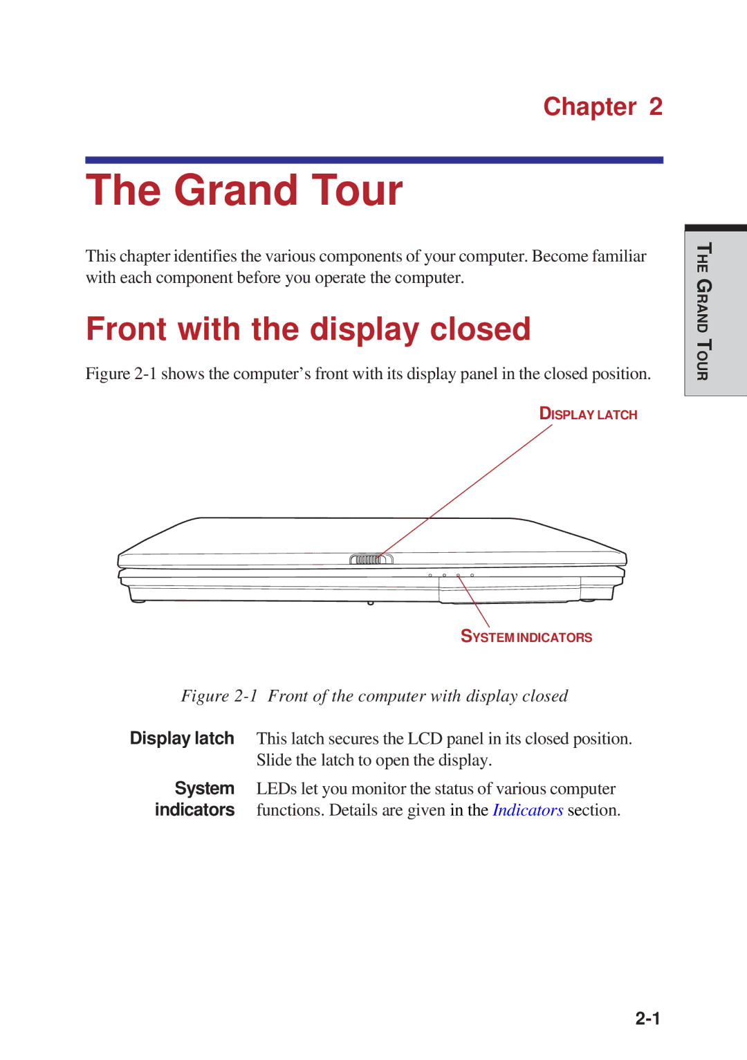 Toshiba A40 Series manual Grand Tour, Front with the display closed 