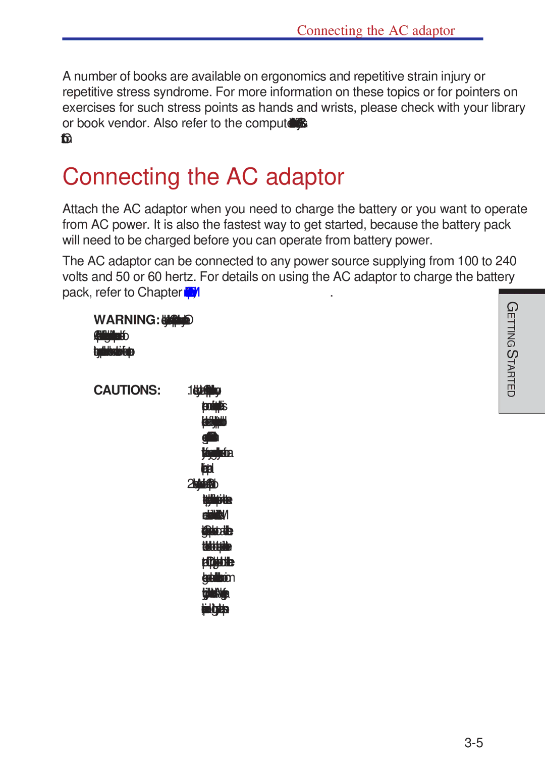 Toshiba A40 Series manual Connecting the AC adaptor 