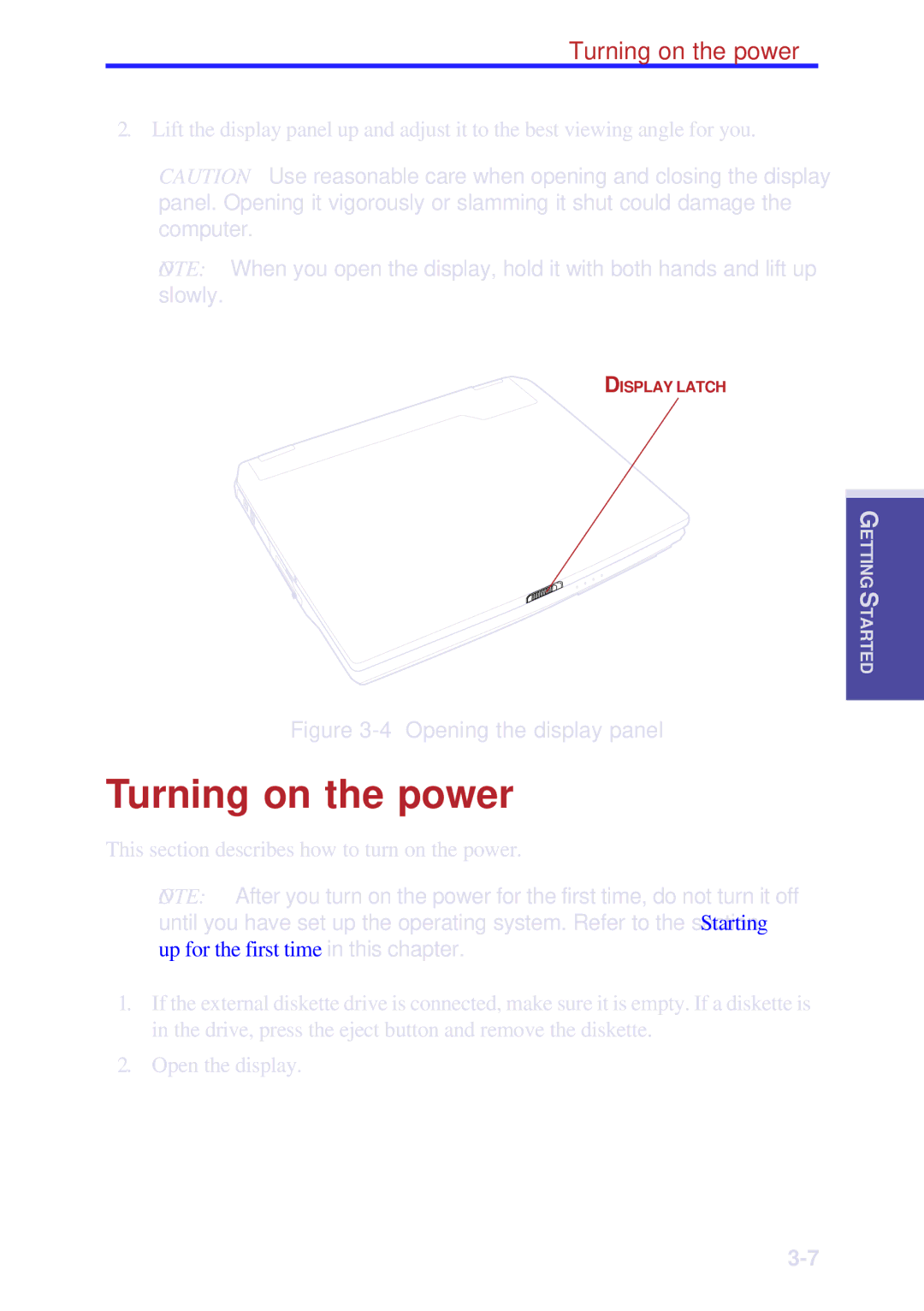 Toshiba A40 Series manual Turning on the power 