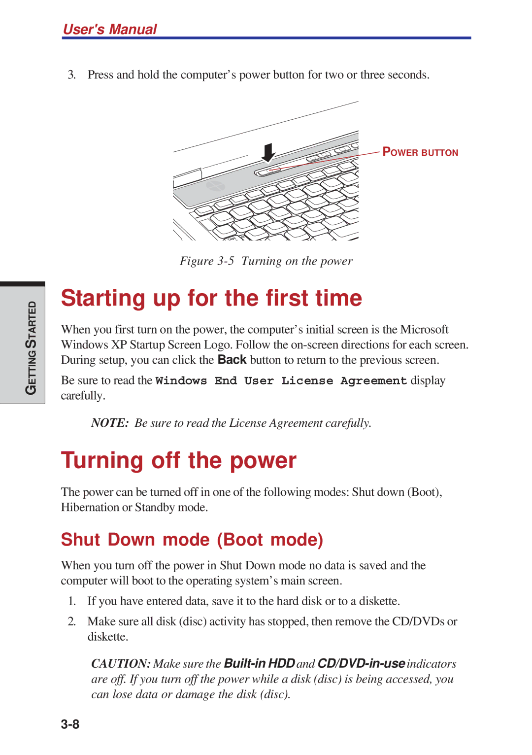 Toshiba A40 Series manual Starting up for the first time, Turning off the power, Shut Down mode Boot mode 