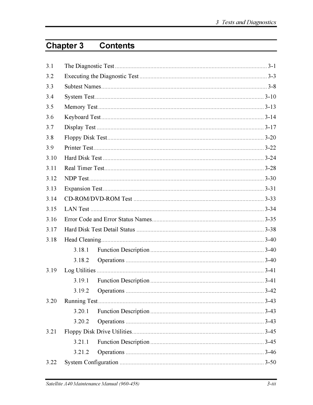 Toshiba A40 manual Chapter Contents 