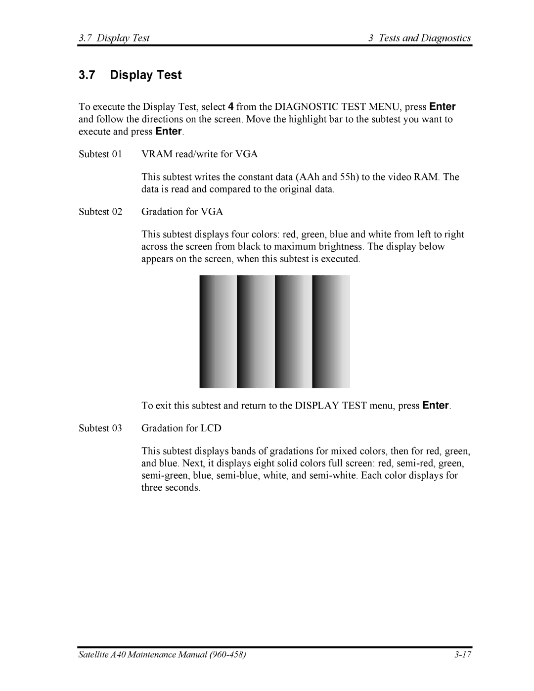 Toshiba A40 manual Display Test Tests and Diagnostics 