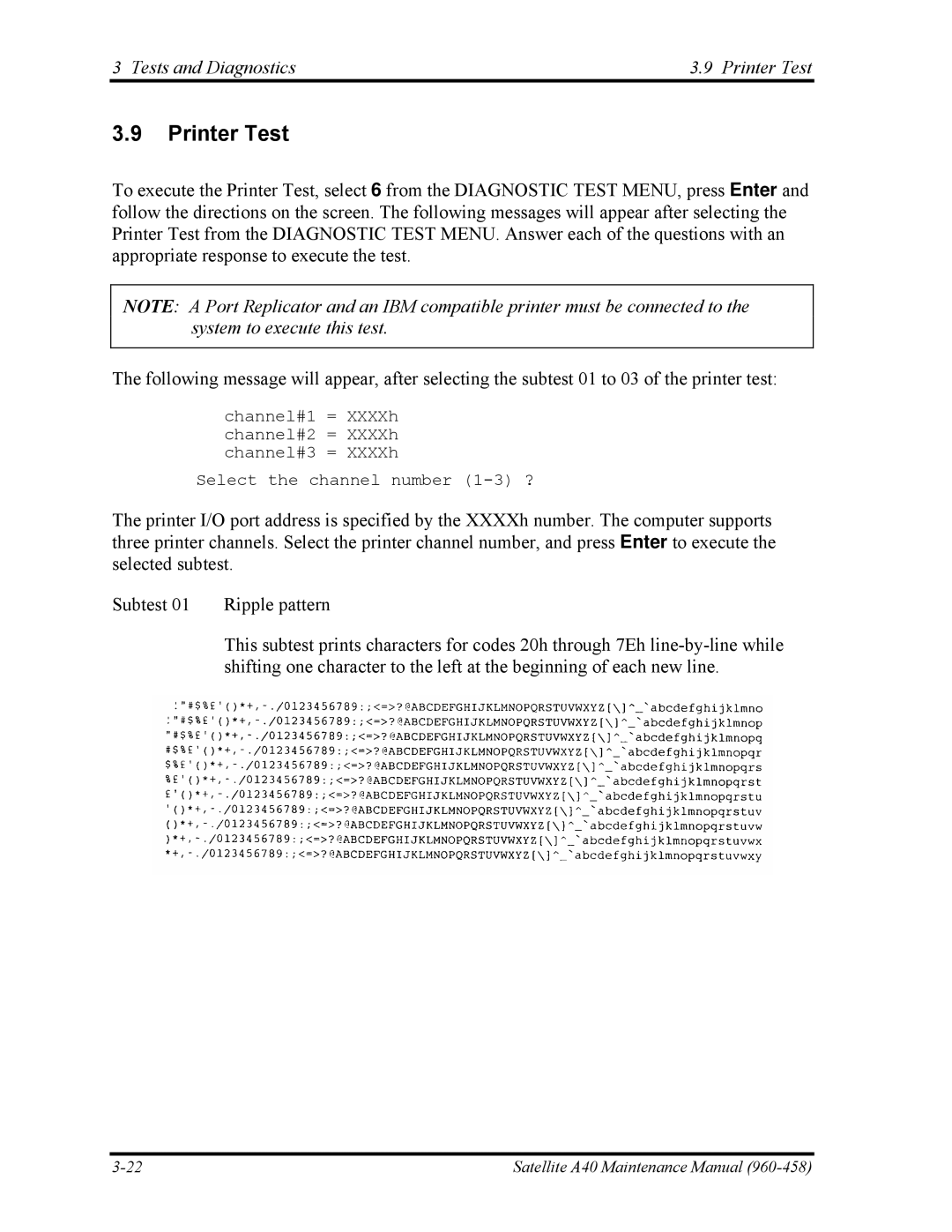 Toshiba A40 manual Tests and Diagnostics Printer Test 