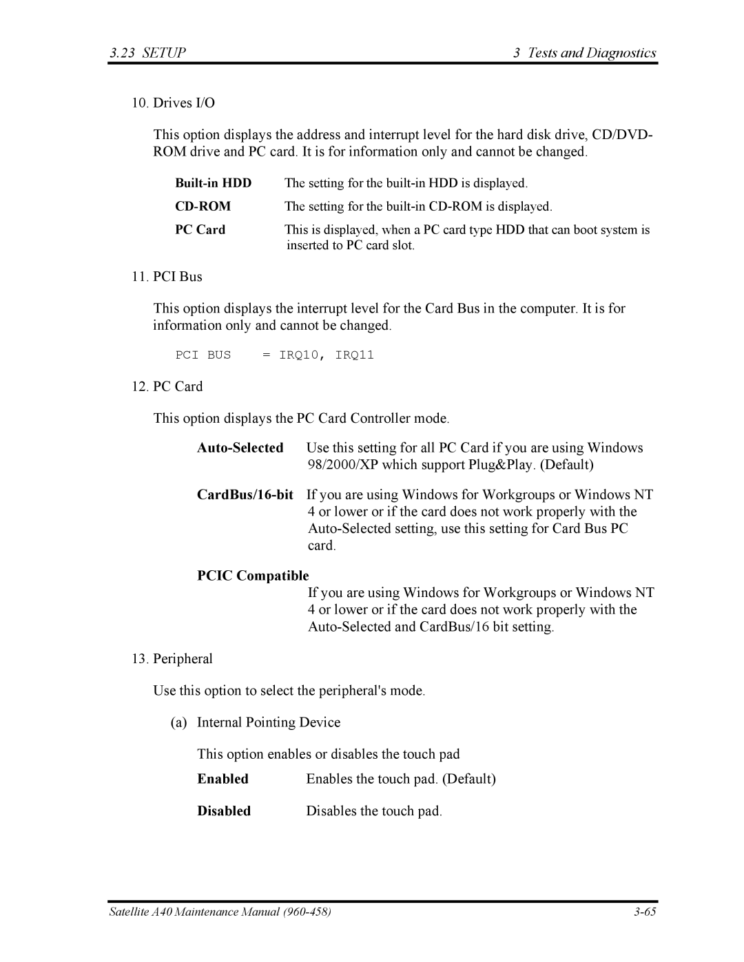 Toshiba A40 manual Pcic Compatible 