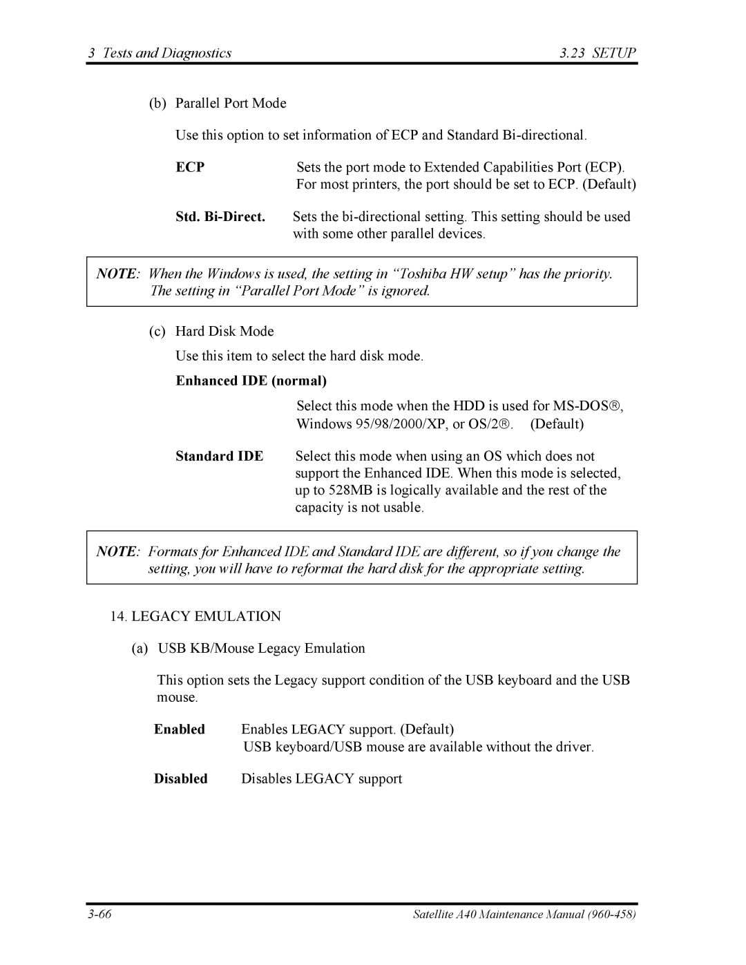 Toshiba A40 manual Ecp 