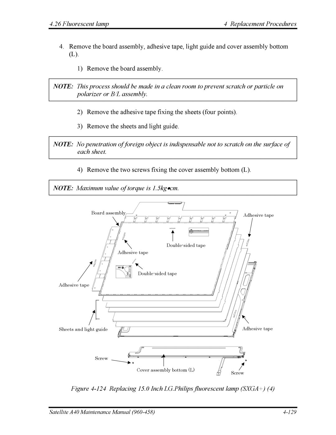 Toshiba A40 manual Replacing 15.0 Inch LG.Philips fluorescent lamp SXGA+ 