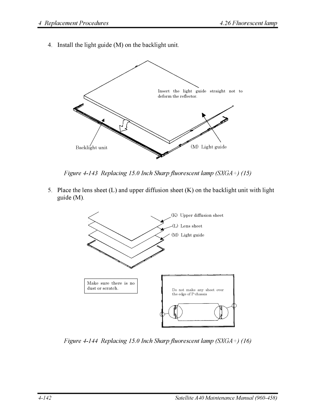 Toshiba A40 manual Replacing 15.0 Inch Sharp fluorescent lamp SXGA+ 