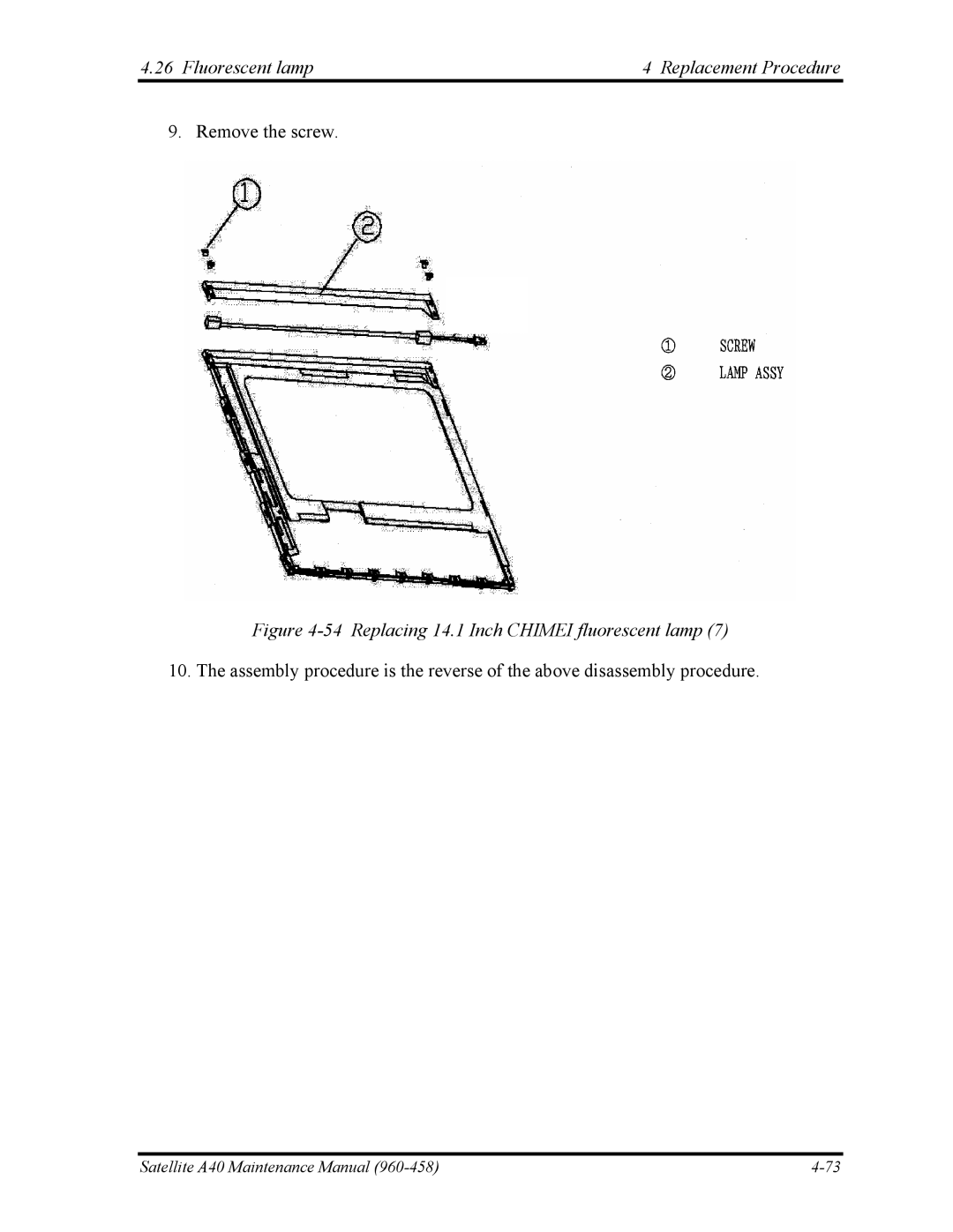 Toshiba A40 manual Remove the screw 