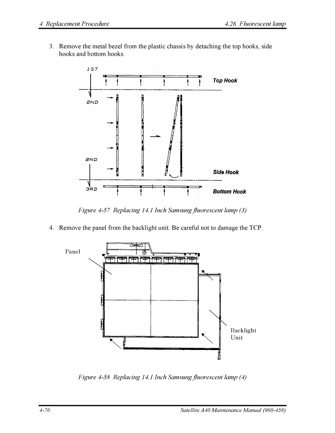 Toshiba A40 manual Replacing 14.1 Inch Samsung fluorescent lamp 