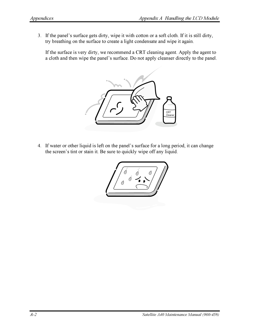 Toshiba A40 manual Appendices Appendix a Handling the LCD Module 