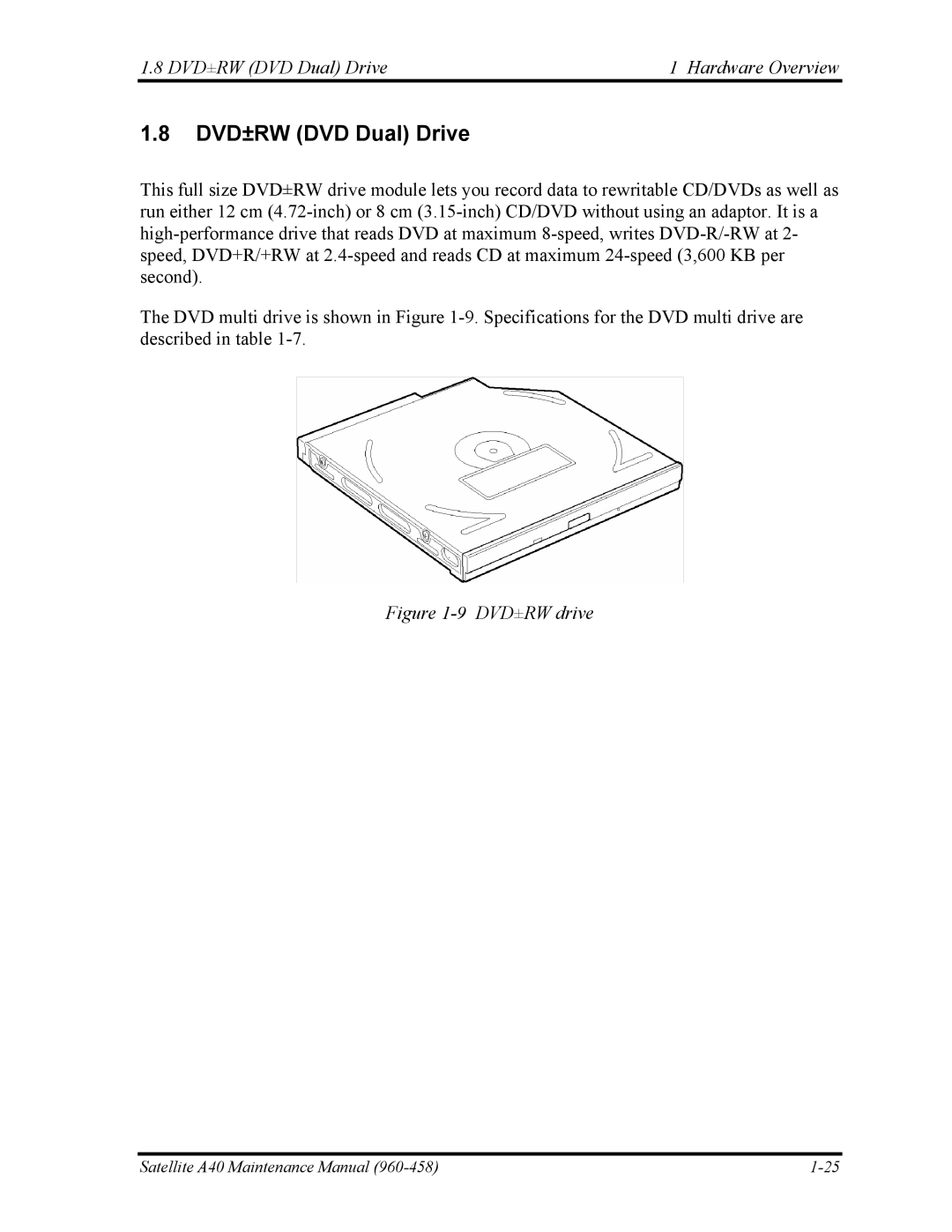 Toshiba A40 manual DVD±RW DVD Dual Drive Hardware Overview 